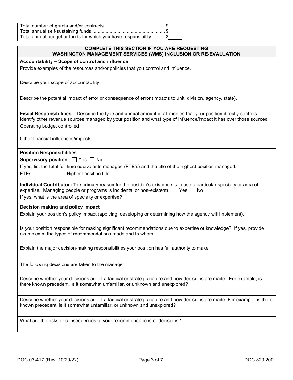 Form Doc03 417 Download Printable Pdf Or Fill Online Position Review Request Washington