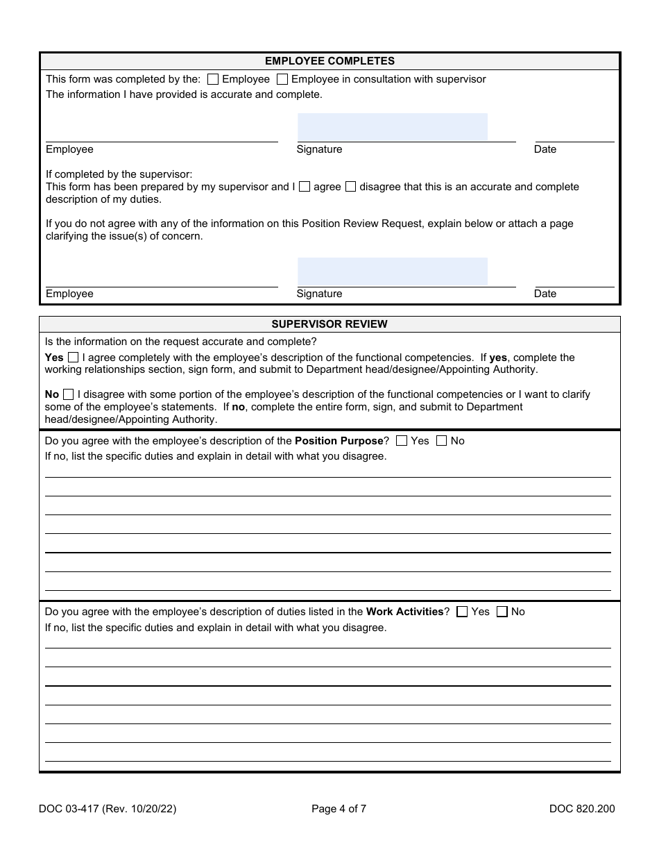 Form DOC03-417 Position Review Request - Washington, Page 4