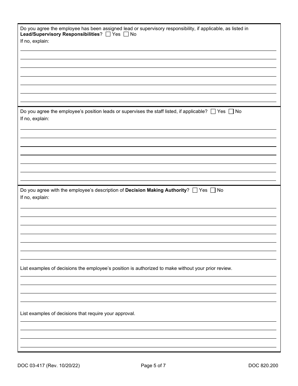 Form DOC03-417 Position Review Request - Washington, Page 5