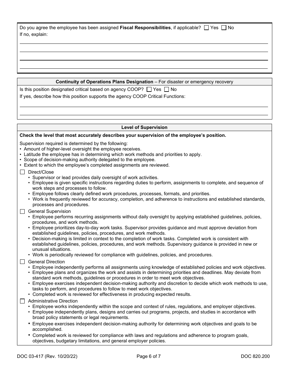 Form DOC03-417 Position Review Request - Washington, Page 6
