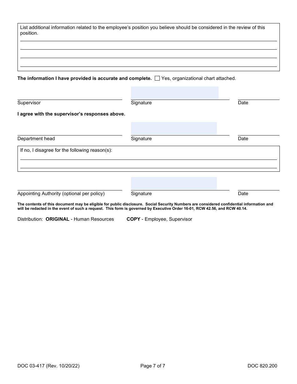 Form DOC03-417 Position Review Request - Washington, Page 7