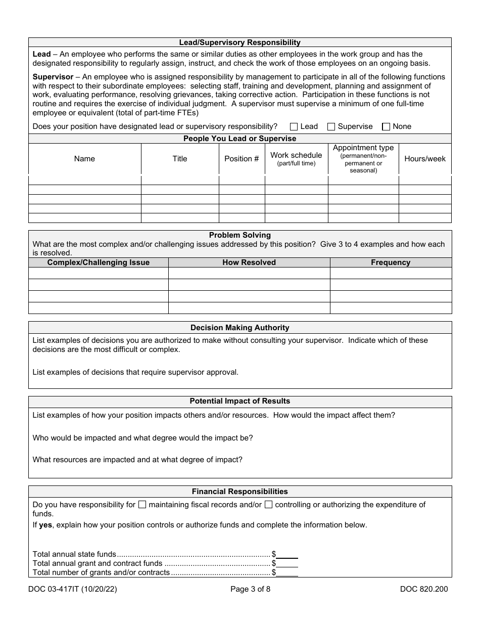 Form DOC03-417IT Position Review Request - Information Technology - Washington, Page 3