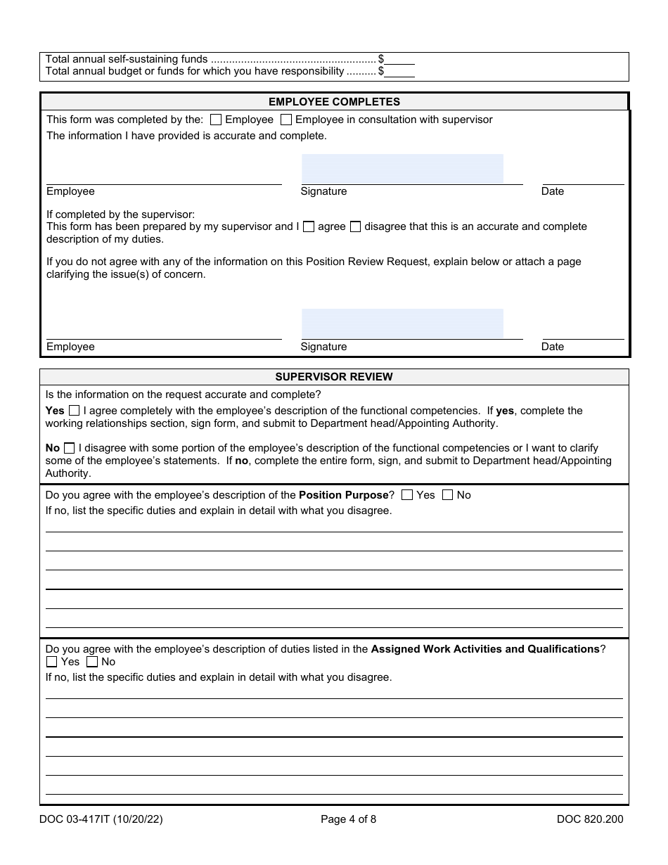 Form DOC03-417IT Position Review Request - Information Technology - Washington, Page 4
