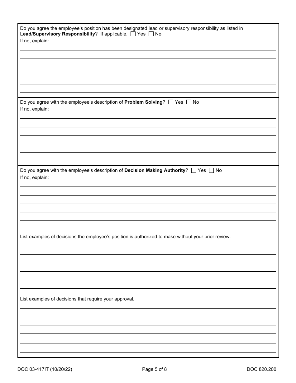 Form DOC03-417IT Position Review Request - Information Technology - Washington, Page 5