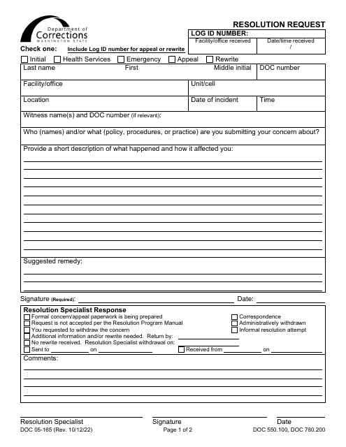 Form DOC05-165  Printable Pdf