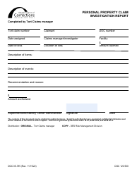 Document preview: Form DOC05-785 Personal Property Claim Investigation Report - Washington