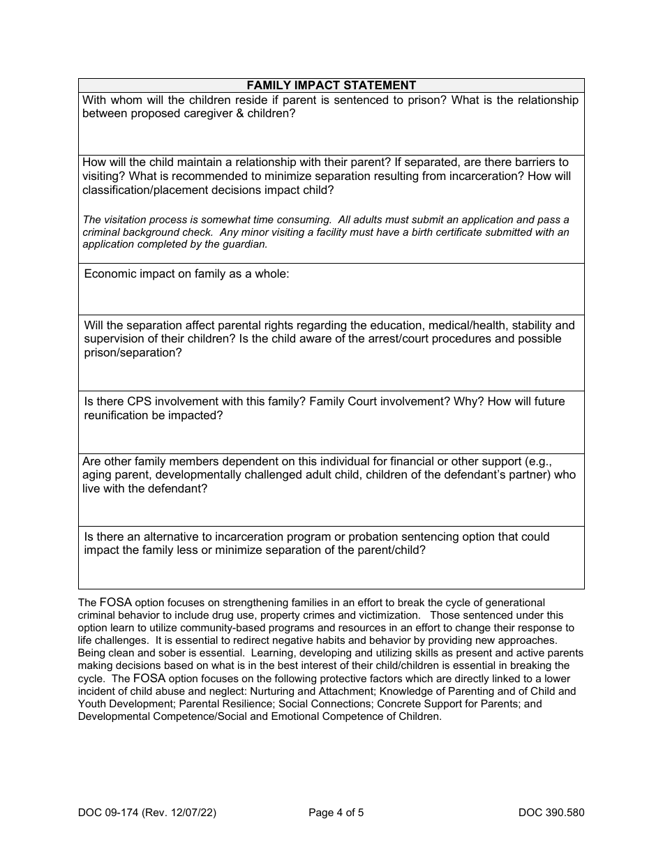 Form DOC09-174 Parenting Sentencing Alternative - Risk Assessment Report - Washington, Page 4