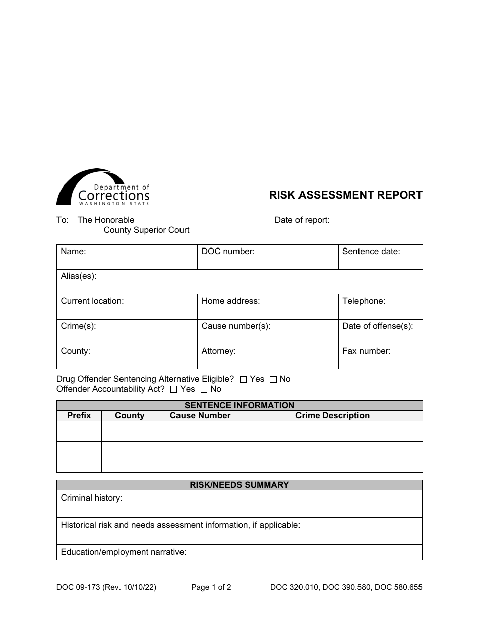 Form DOC09-173 Risk Assessment Report - Washington, Page 1