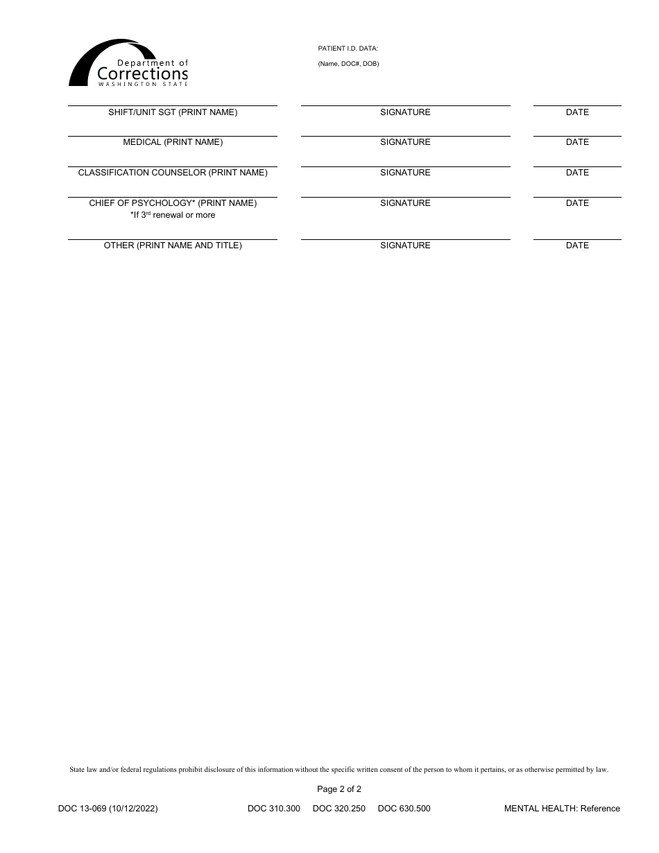 Form DOC13-069 Individual Behavior Management Plan - Washington, Page 2