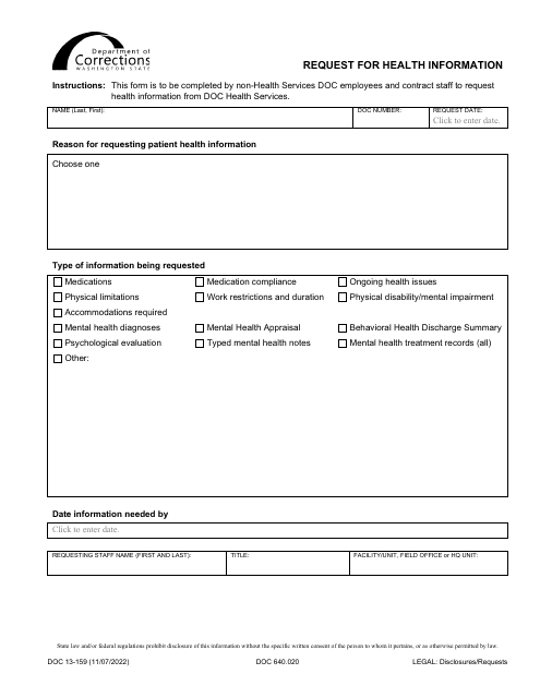 Form DOC13-159 Request for Health Information - Washington
