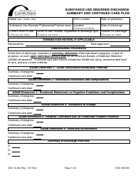 Document preview: Form DOC14-044 Substance Use Disorder Discharge Summary and Continued Care Plan - Washington