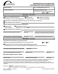 Document preview: Form DOC17-075ES Segregation Authorization - Washington (English/Spanish)