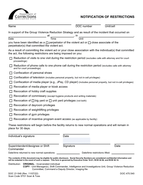 Form DOC21-548 - Fill Out, Sign Online and Download Printable PDF ...