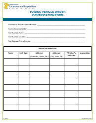 Document preview: Form L_048_F Towing Vehicle Driver Identification Form - City of Philadelphia, Pennsylvania