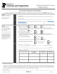 Document preview: Form B (L_006_F) Tire Dealer Operation Information - City of Philadelphia, Pennsylvania