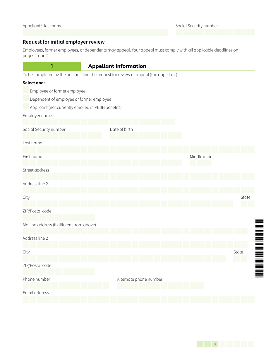 Form HCA50-0122 Pebb Employee Request for Review / Notice of Appeal - Washington, Page 3