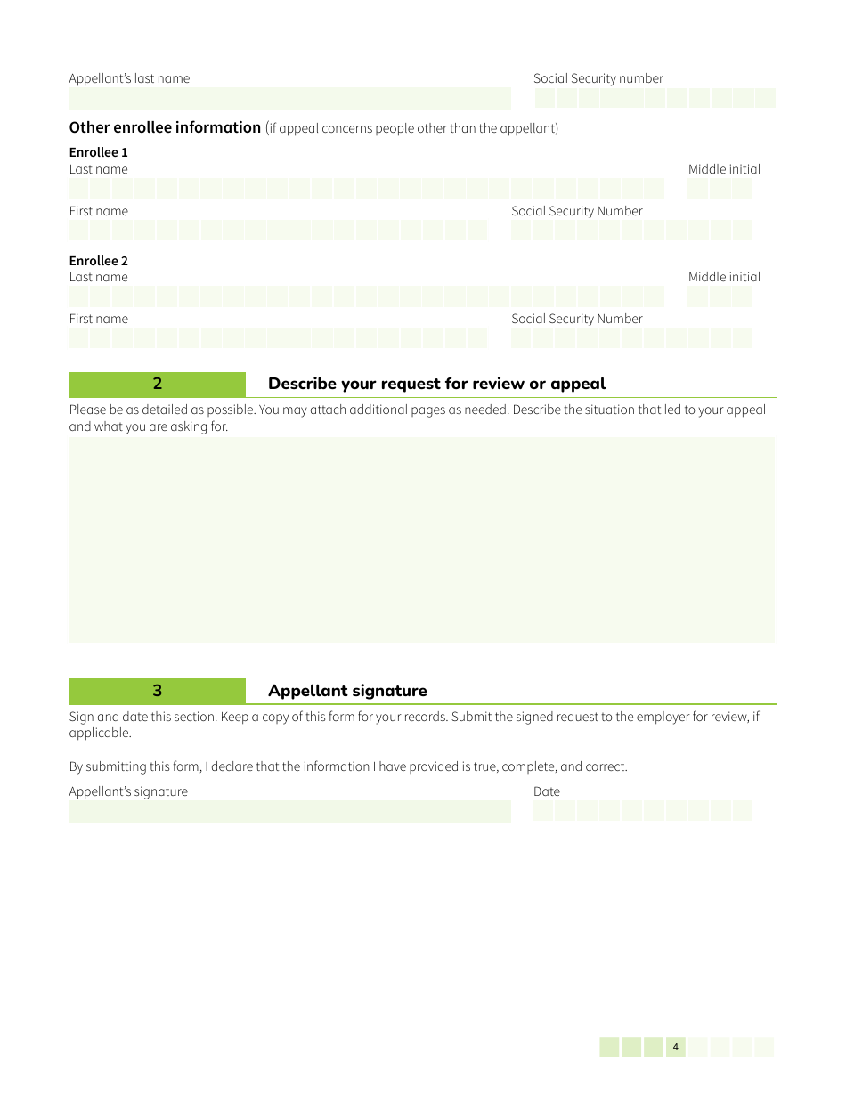 Form HCA50-0122 Pebb Employee Request for Review / Notice of Appeal - Washington, Page 4