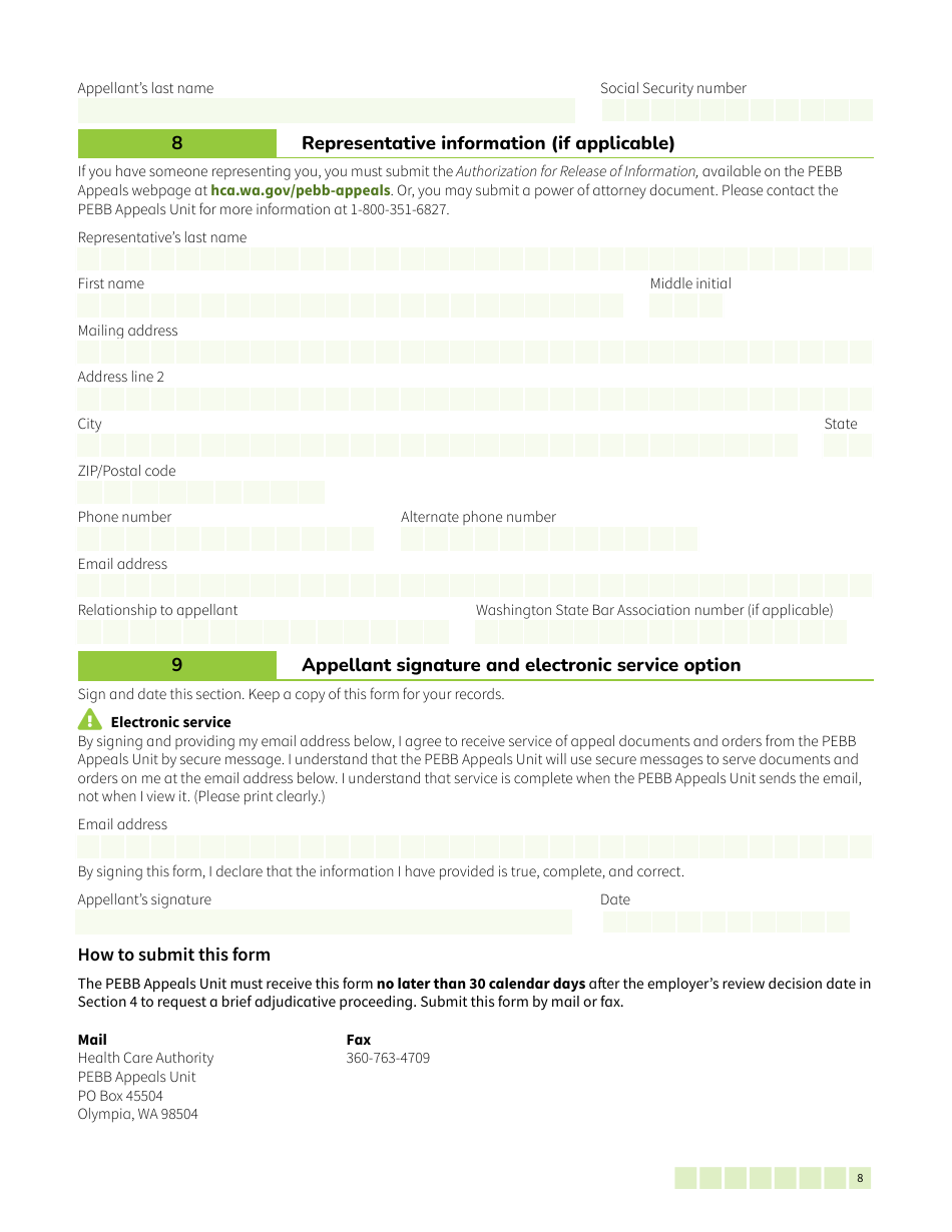 Form HCA50-0122 Pebb Employee Request for Review / Notice of Appeal - Washington, Page 8