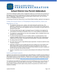 School District Use Permit Addendum - City of Philadelphia, Pennsylvania