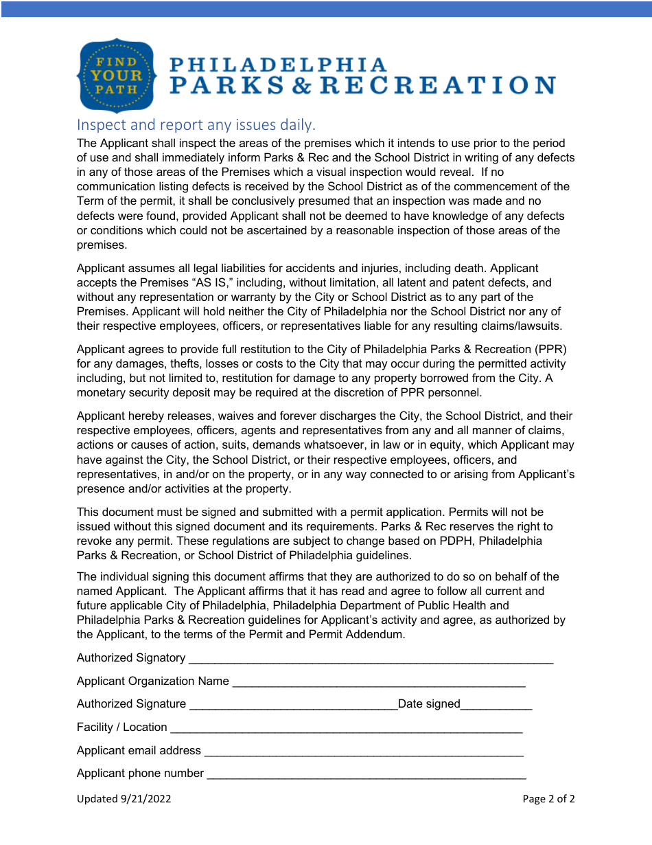 School District Use Permit Addendum - City of Philadelphia, Pennsylvania, Page 2