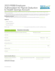 Form HCA50-0098 Pebb Employee Authorization for Payroll Deduction to Health Savings Account - Washington