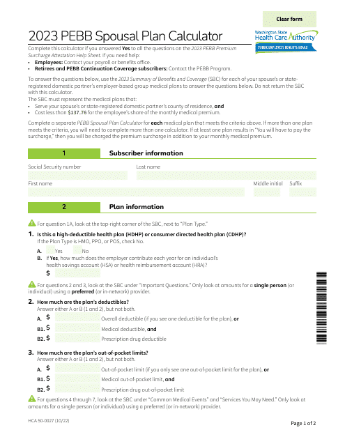 Form HCA50-0027 2023 Printable Pdf