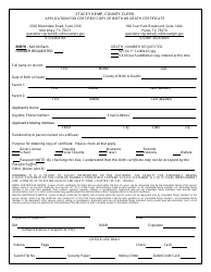Document preview: Application for Certified Copy of Birth or Death Certificate (Walk in) - Collin County, Texas