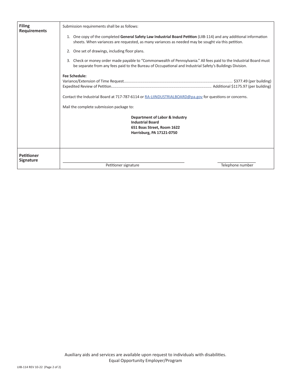 Form LIIB-114 General Safety Law Industrial Board Petition - Pennsylvania, Page 2