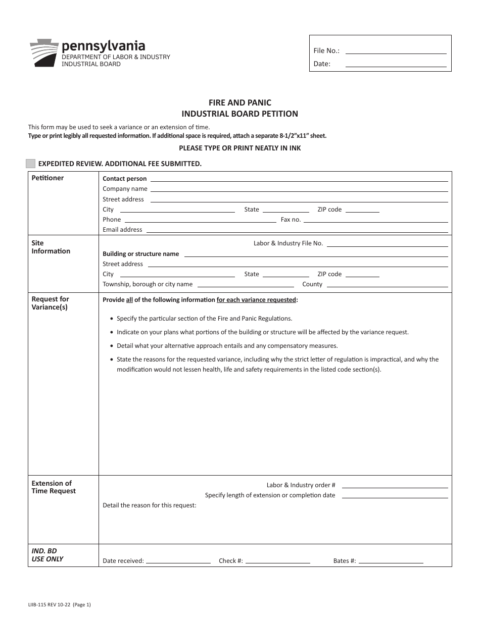 Form LIIB-115 Download Fillable PDF or Fill Online Fire and Panic ...
