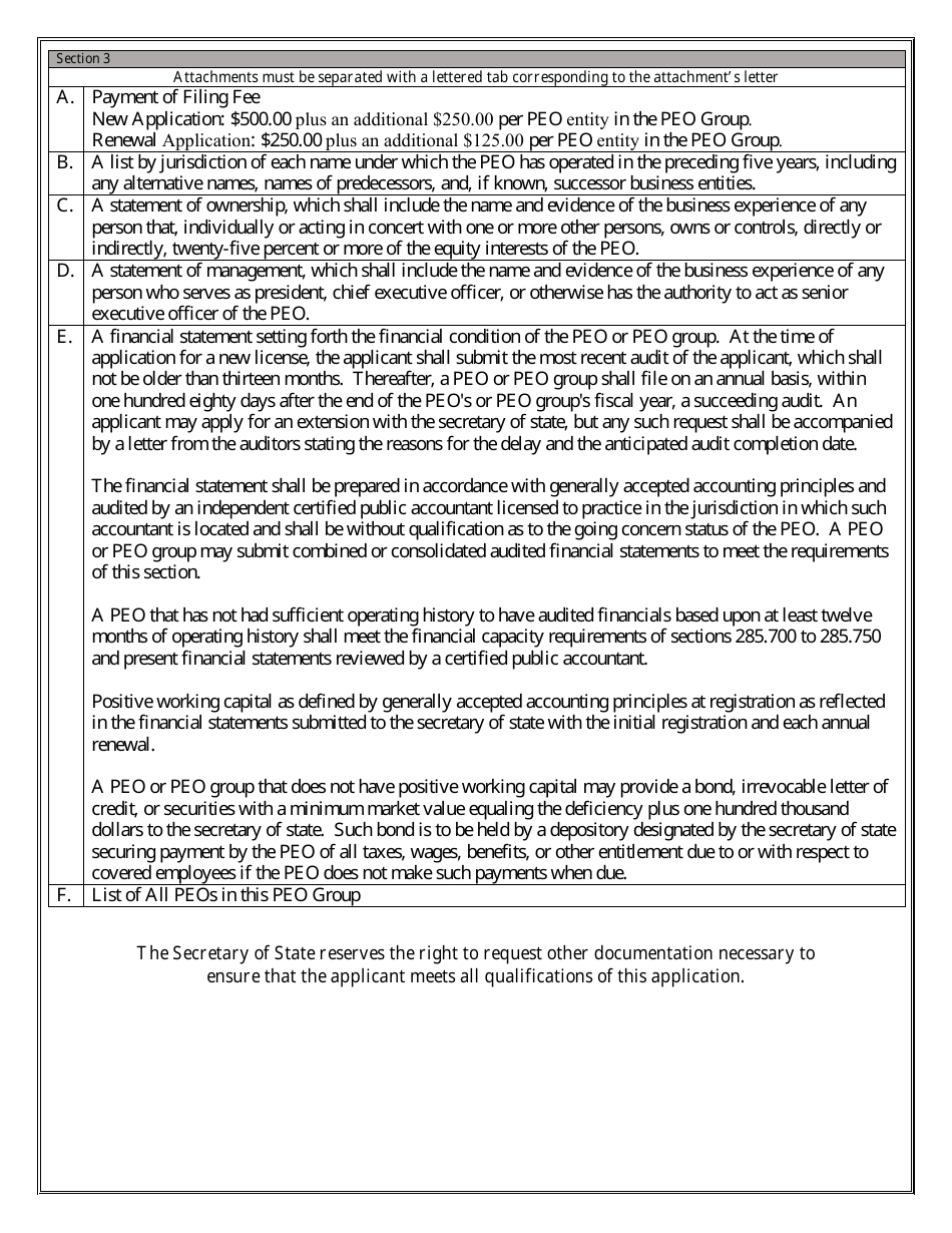 Professional Employer Organization Full Registration (Group) - Missouri, Page 3
