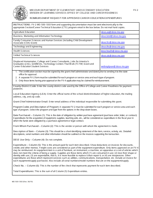 Form FV-2 (MO500-1303) Application for Authorization of Career Education Expenditures - Missouri