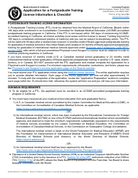 Application for a Postgraduate Training License Information &amp; Checklist - California