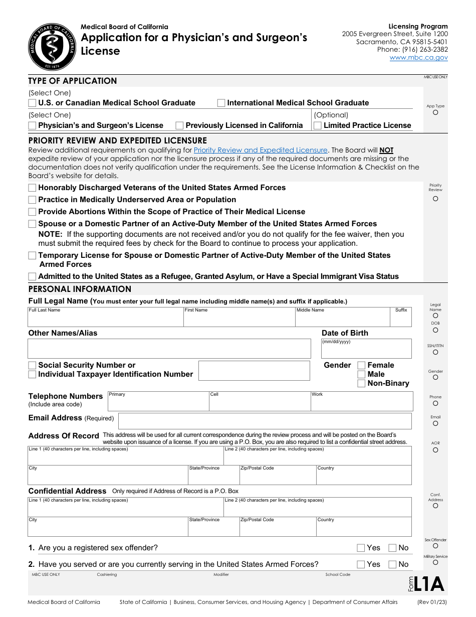 Form L1 - Fill Out, Sign Online and Download Fillable PDF, California ...