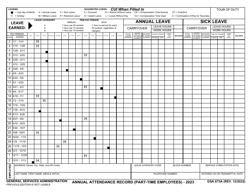 GSA Form 873A 2023 Printable Pdf