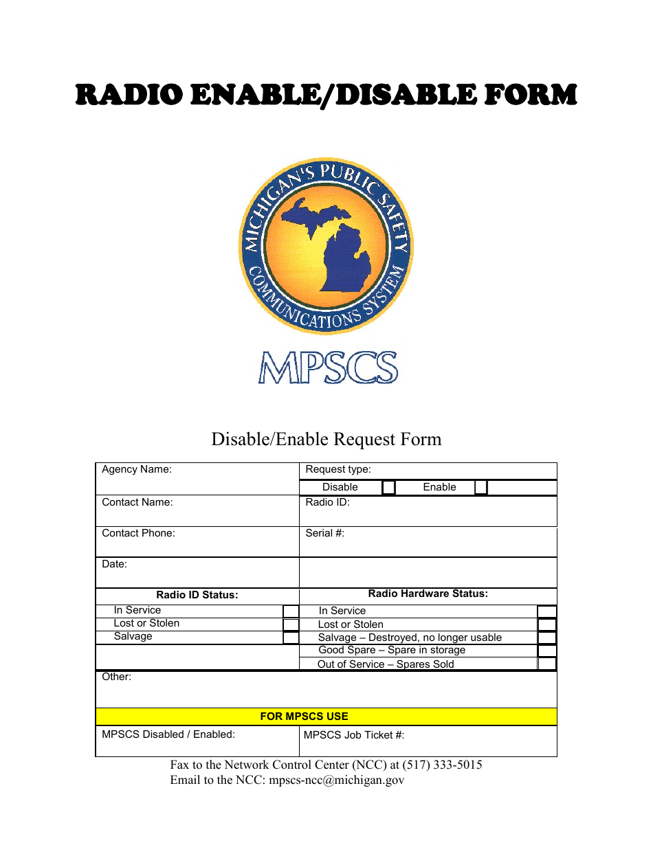 Radio Enable / Disable Form - Michigan, Page 1