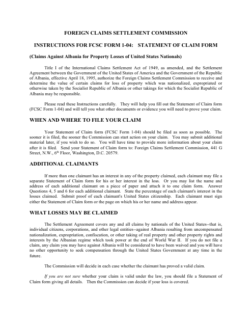 FCSC Form 1-04  Printable Pdf