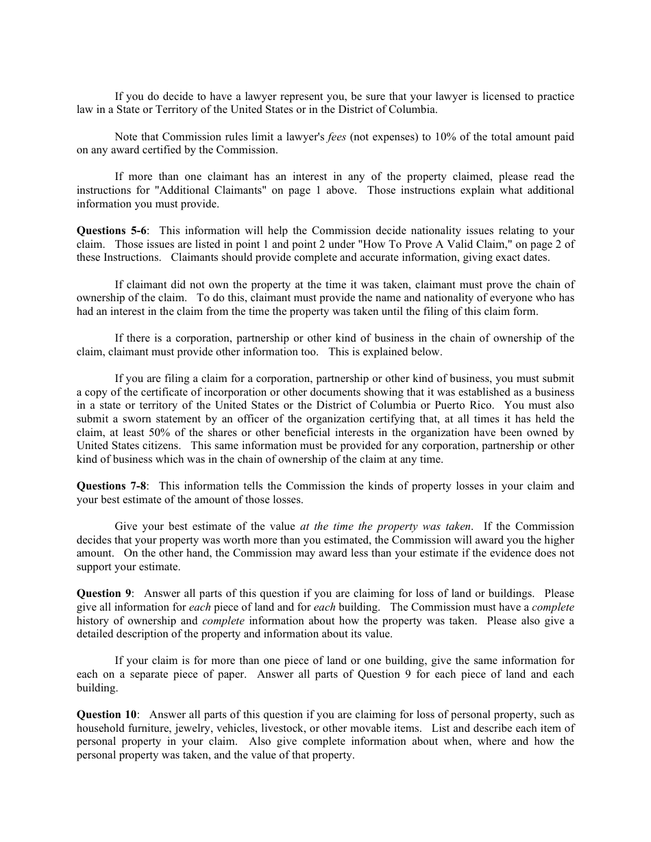 Instructions for FCSC Form 1-04 Statement of Claim Form, Page 4