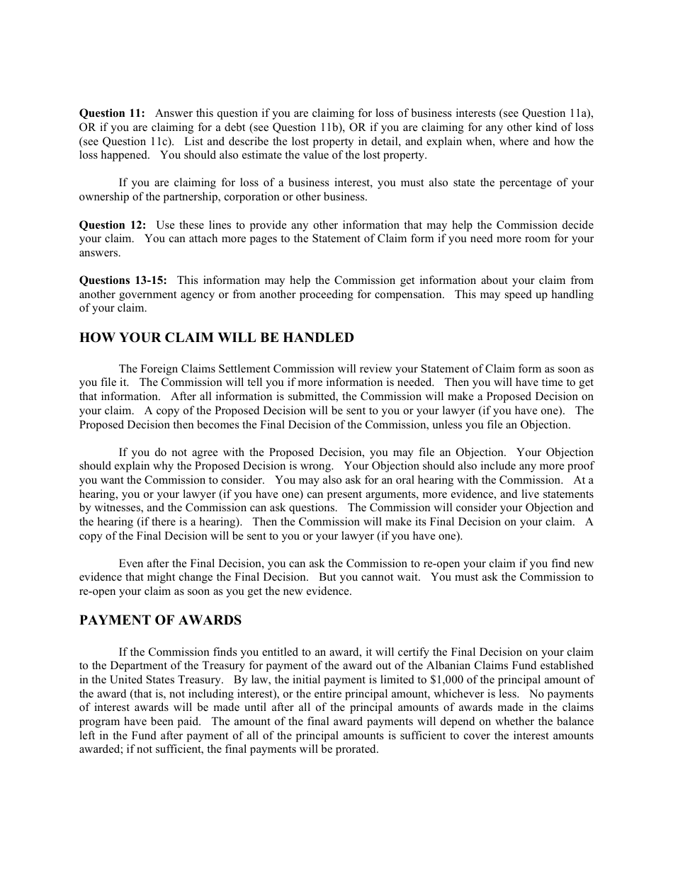 Instructions for FCSC Form 1-04 Statement of Claim Form, Page 5