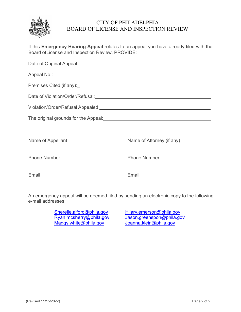 Emergency Hearing Appeal - City of Philadelphia, Pennsylvania, Page 2