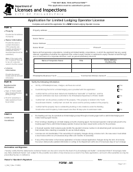 Document preview: Form AB (L_036_F) Application for Limited Lodging Operator License - City of Philadelphia, Pennsylvania