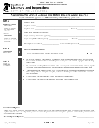 Document preview: Form AB (L_037_F) Application for Limited Lodging and Hotels Booking Agent License - City of Philadelphia, Pennsylvania