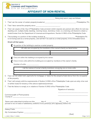 Document preview: Form L_046_F Affidavit of Non-rental - City of Philadelphia, Pennsylvania
