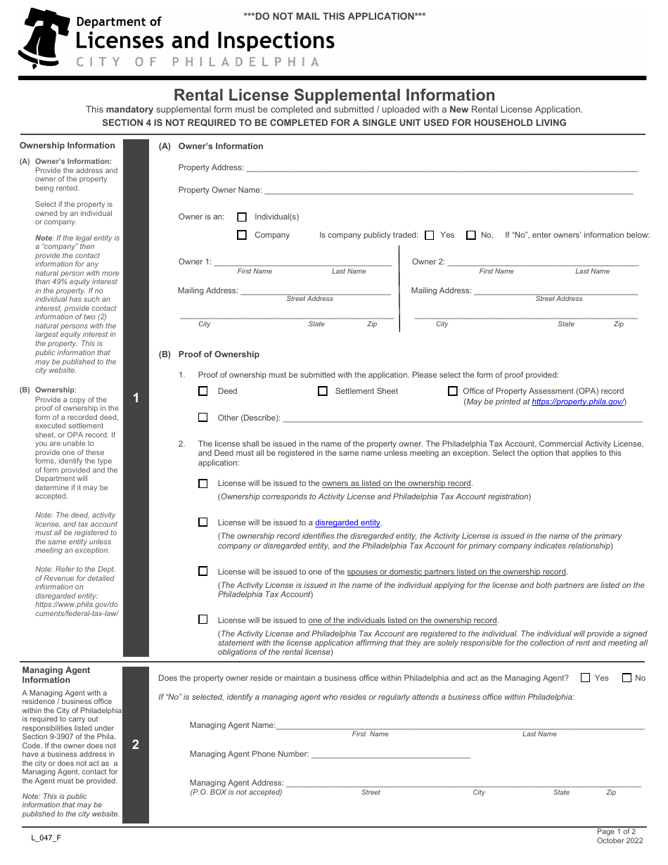 Form L_047_F Fill Out, Sign Online and Download Fillable PDF, City of
