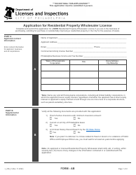 Form AB (L_006_F) Application for Residential Property Wholesaler License - City of Philadelphia, Pennsylvania