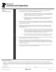 Form AB (L_006_F) Application for Residential Property Wholesaler License - City of Philadelphia, Pennsylvania, Page 2