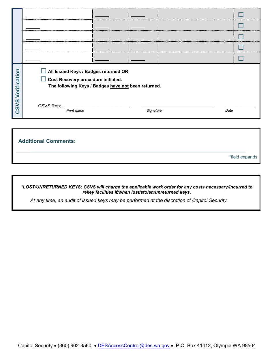 Contractor Access Request Form - DES Owned or Managed Facilities - Washington, Page 2