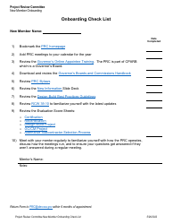 Document preview: Project Review Committee New Member Onboarding Check List - Washington