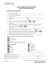 Document preview: Mobile Vending Operation Support Facility Information Form - City of Philadelphia, Pennsylvania