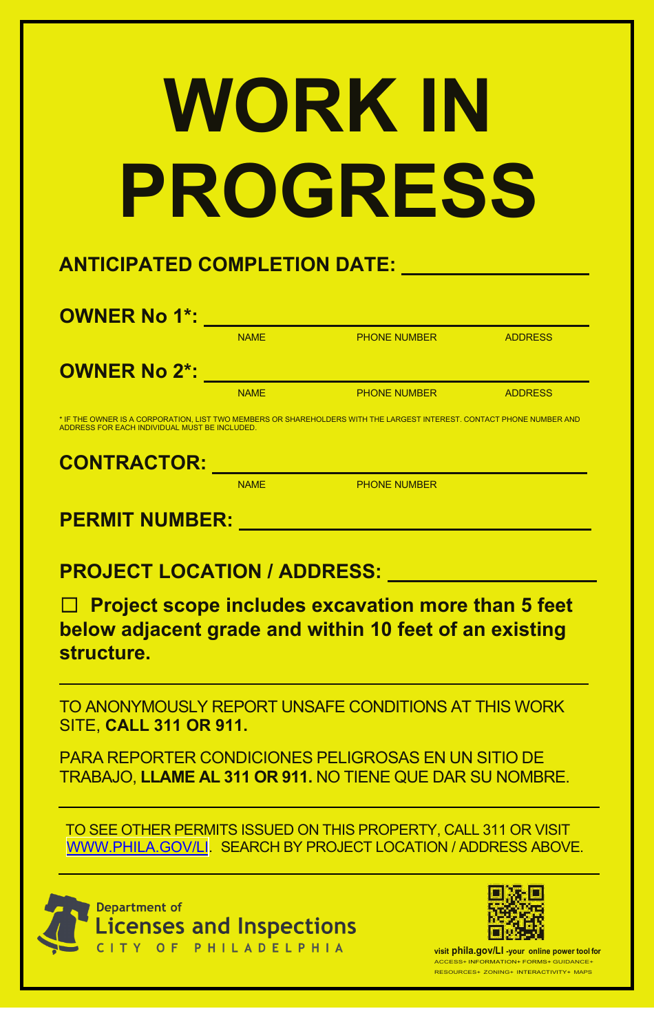 Li Project Information Sign Template - City of Philadelphia, Pennsylvania, Page 1