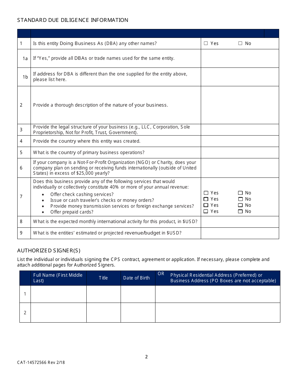 Form CAT-14572566 Customer Identification Questionnaire (Ciq) - Washington, Page 2